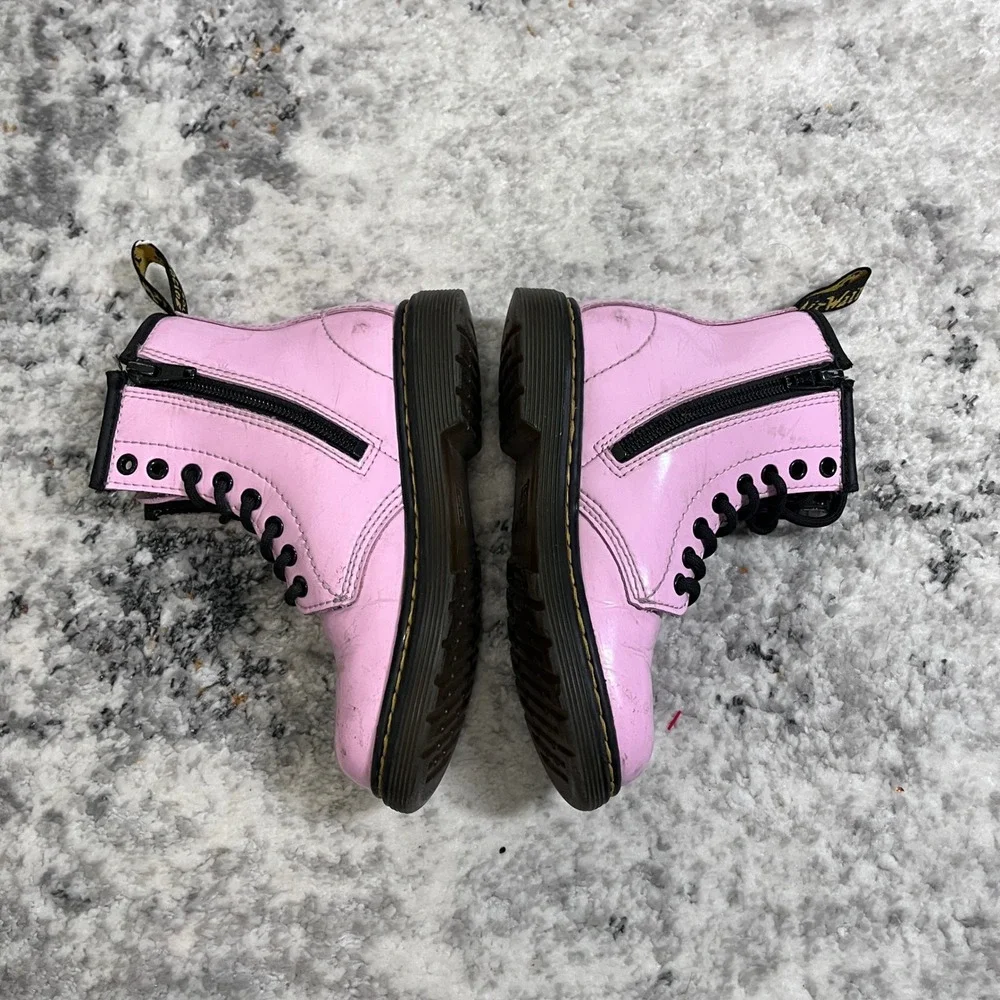 Dr Martens Pink Patent Leather Lace Up Zip‎ Boots Kids Size 11